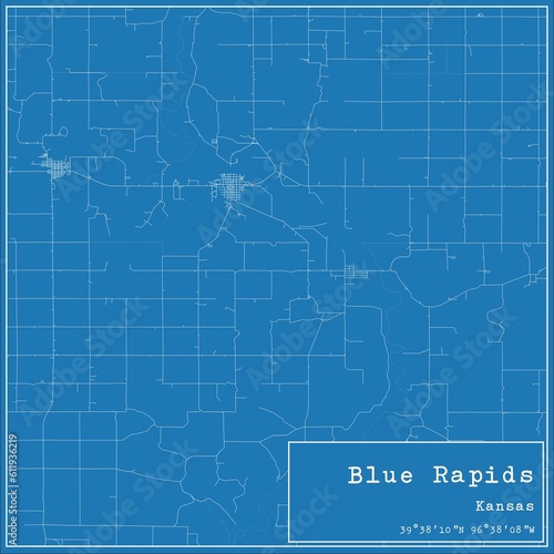 Blueprint US city map of Blue Rapids  Kansas.