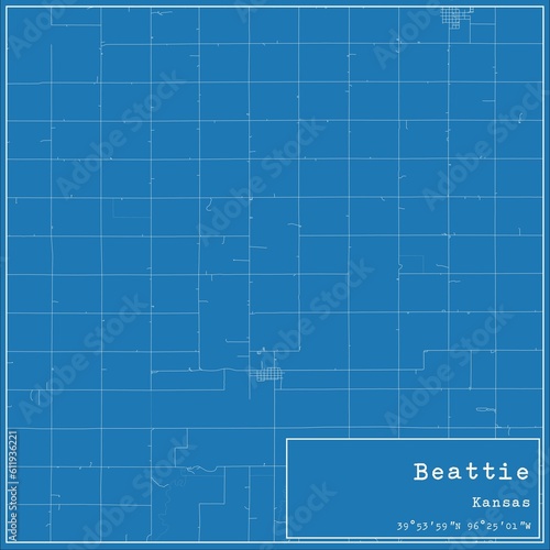 Blueprint US city map of Beattie  Kansas.
