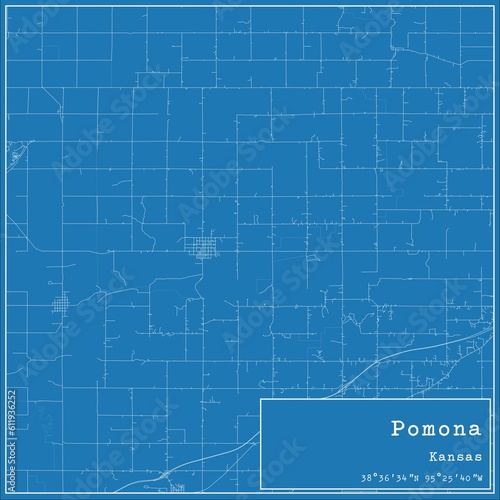 Blueprint US city map of Pomona, Kansas.