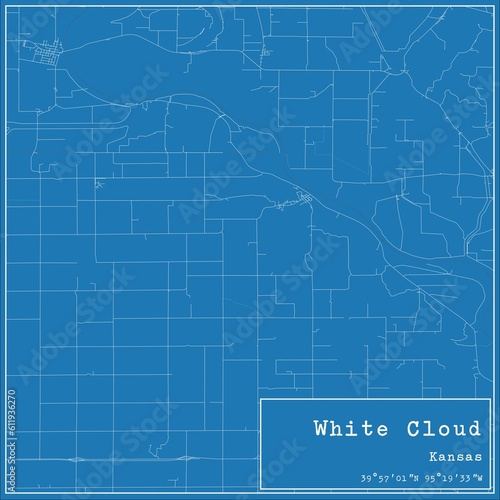 Blueprint US city map of White Cloud  Kansas.