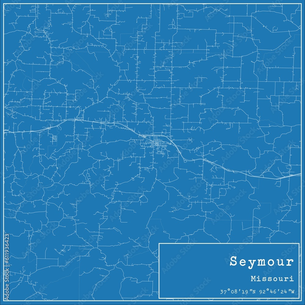 Blueprint US city map of Seymour, Missouri.