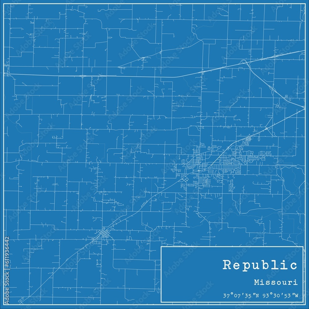 Blueprint US city map of Republic, Missouri.