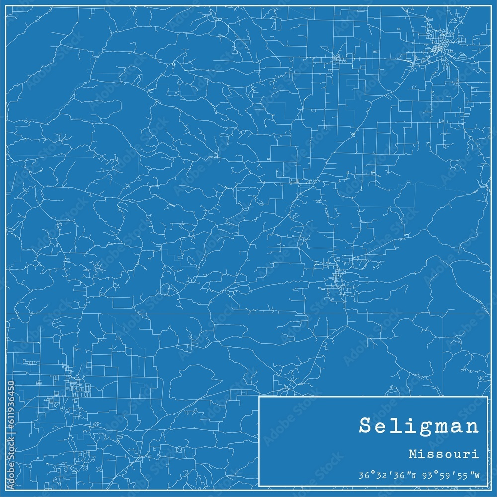 Blueprint US city map of Seligman, Missouri.