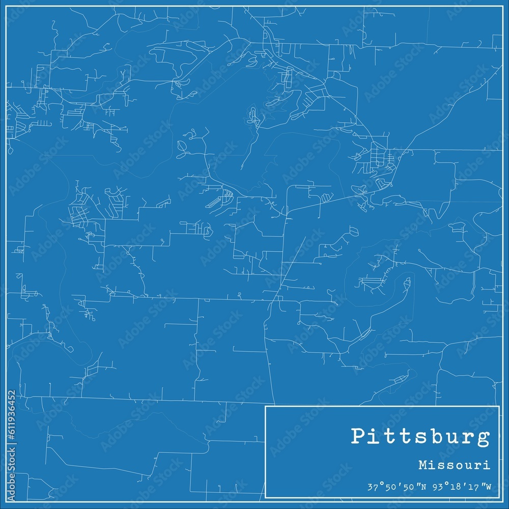 Blueprint US city map of Pittsburg, Missouri.