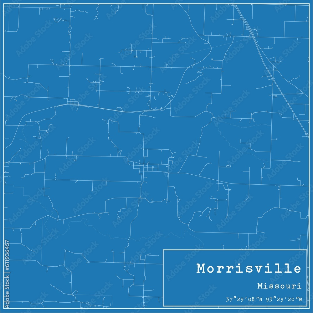 Blueprint US city map of Morrisville, Missouri.