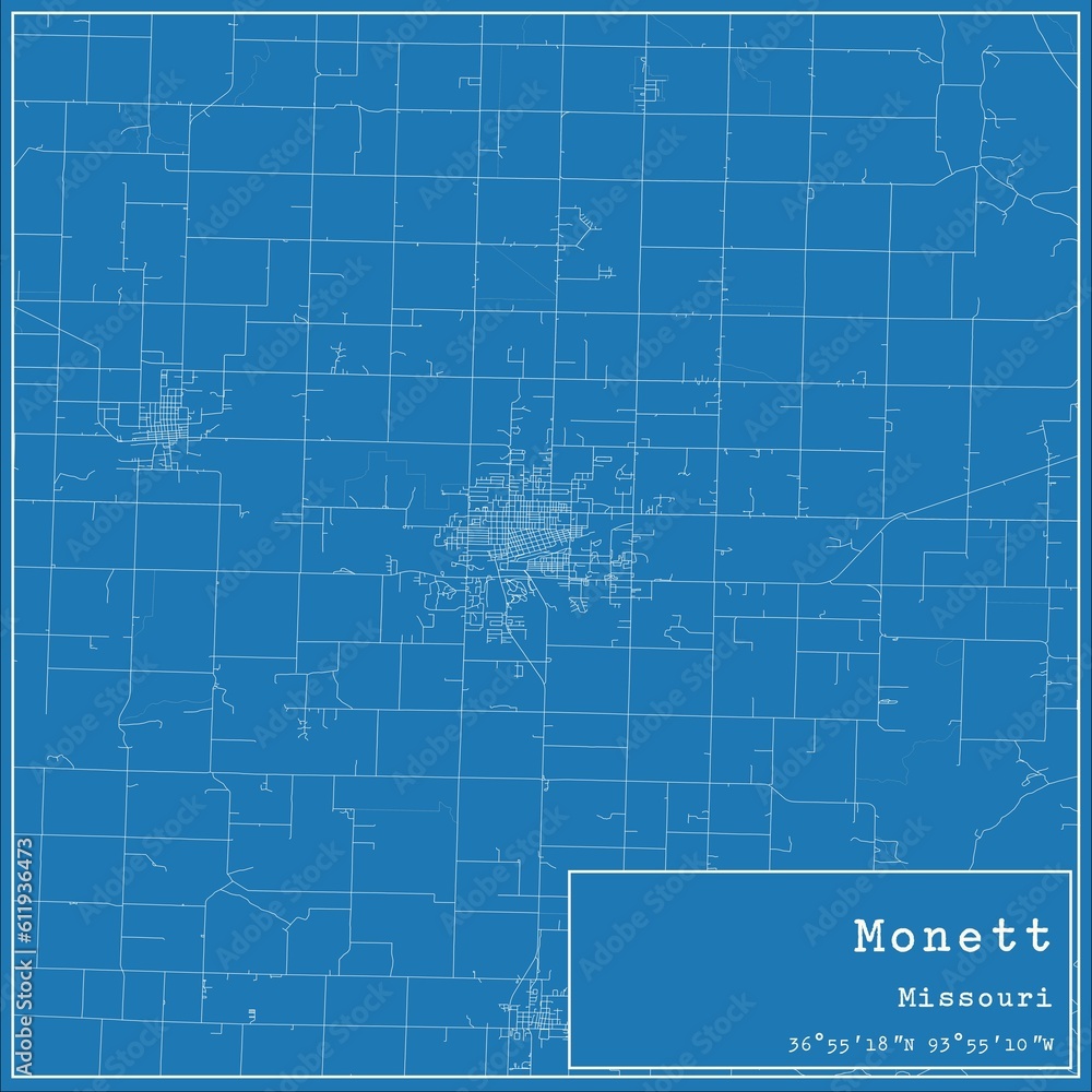 Blueprint US city map of Monett, Missouri.