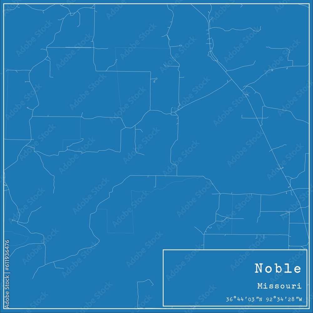Obraz premium Blueprint US city map of Noble, Missouri.
