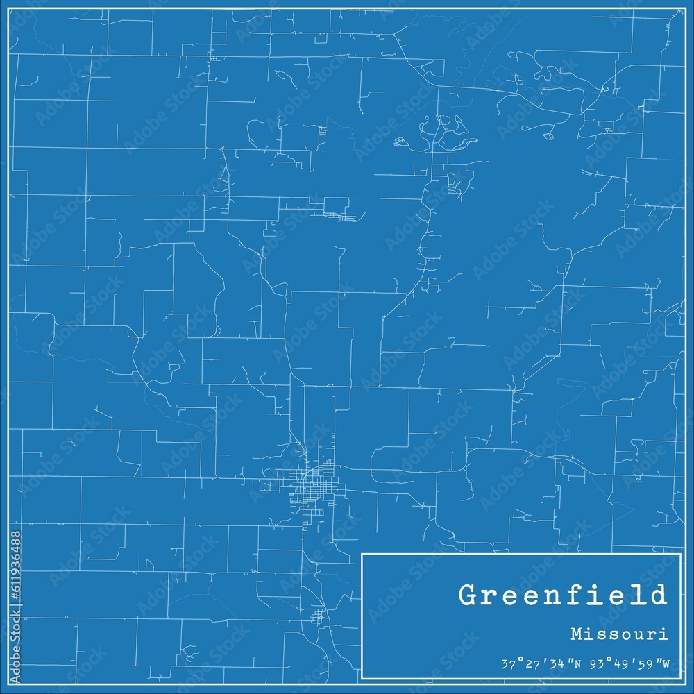 Blueprint US city map of Greenfield, Missouri.