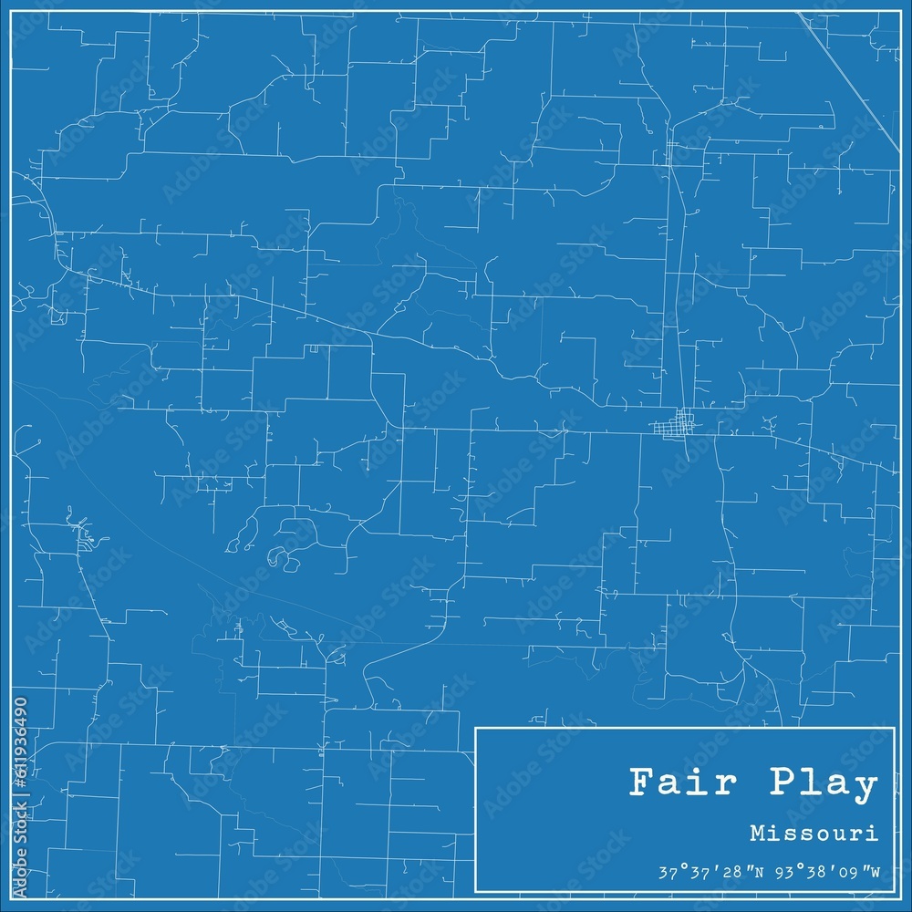 Blueprint US city map of Fair Play, Missouri.