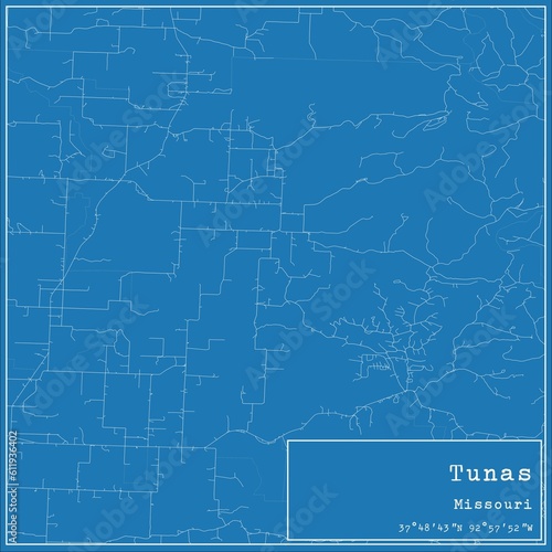 Blueprint US city map of Tunas, Missouri.