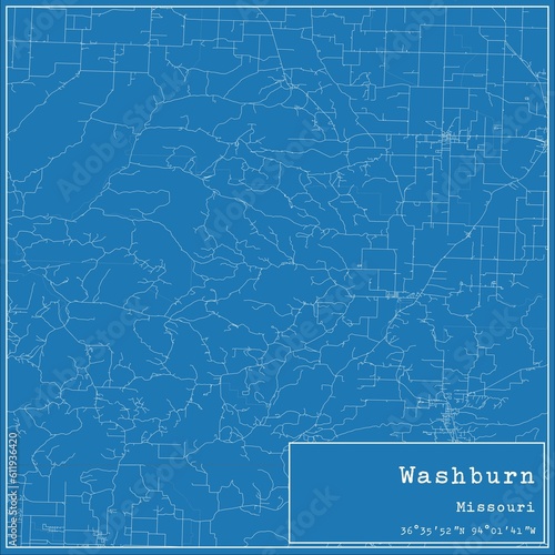 Blueprint US city map of Washburn, Missouri. photo