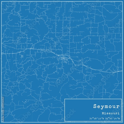 Blueprint US city map of Seymour, Missouri.