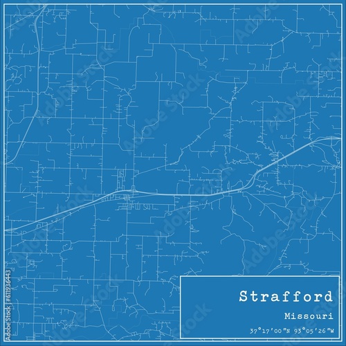 Blueprint US city map of Strafford, Missouri. photo