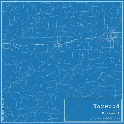 Blueprint US city map of Norwood, Missouri. photo