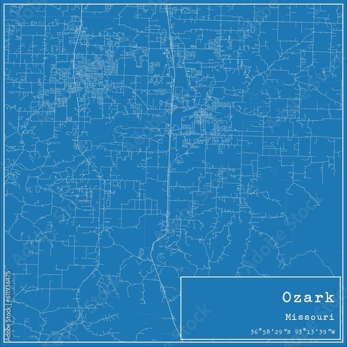 Blueprint US city map of Ozark, Missouri.