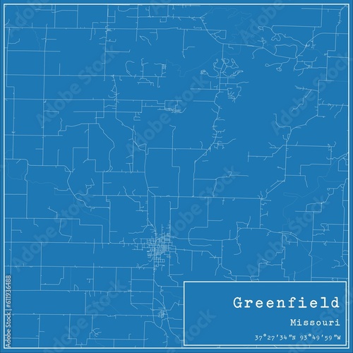 Blueprint US city map of Greenfield  Missouri.