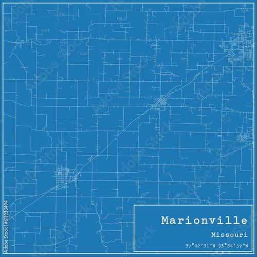 Blueprint US city map of Marionville  Missouri.