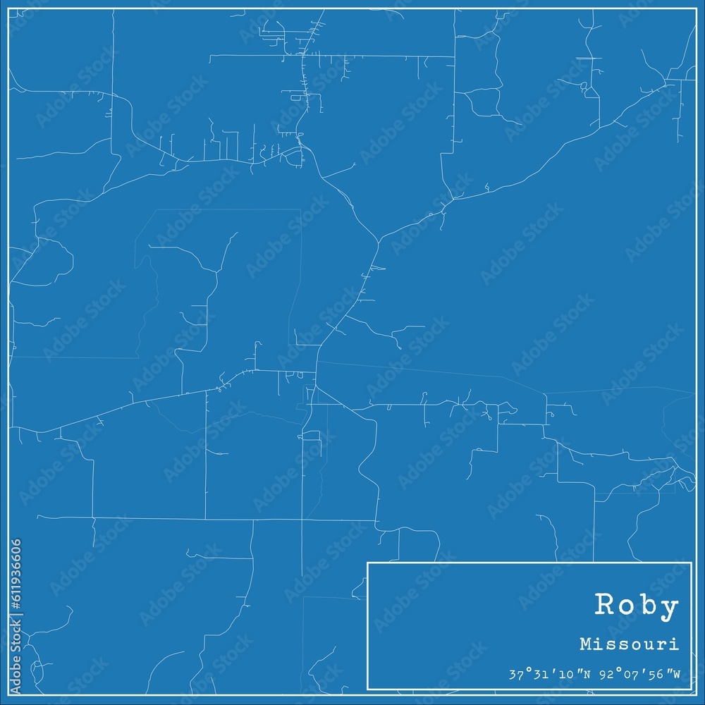 Fototapeta premium Blueprint US city map of Roby, Missouri.