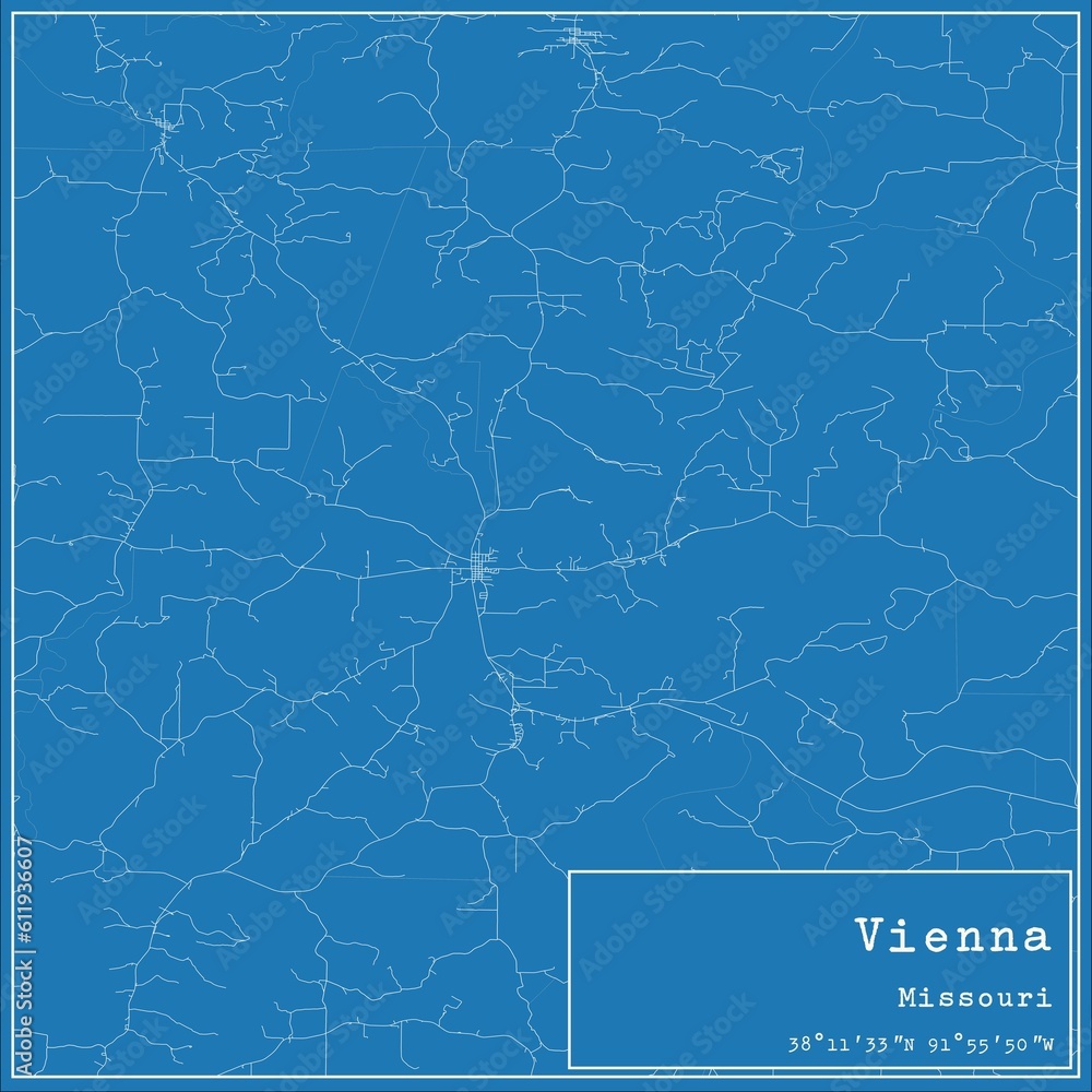 Blueprint US city map of Vienna, Missouri.