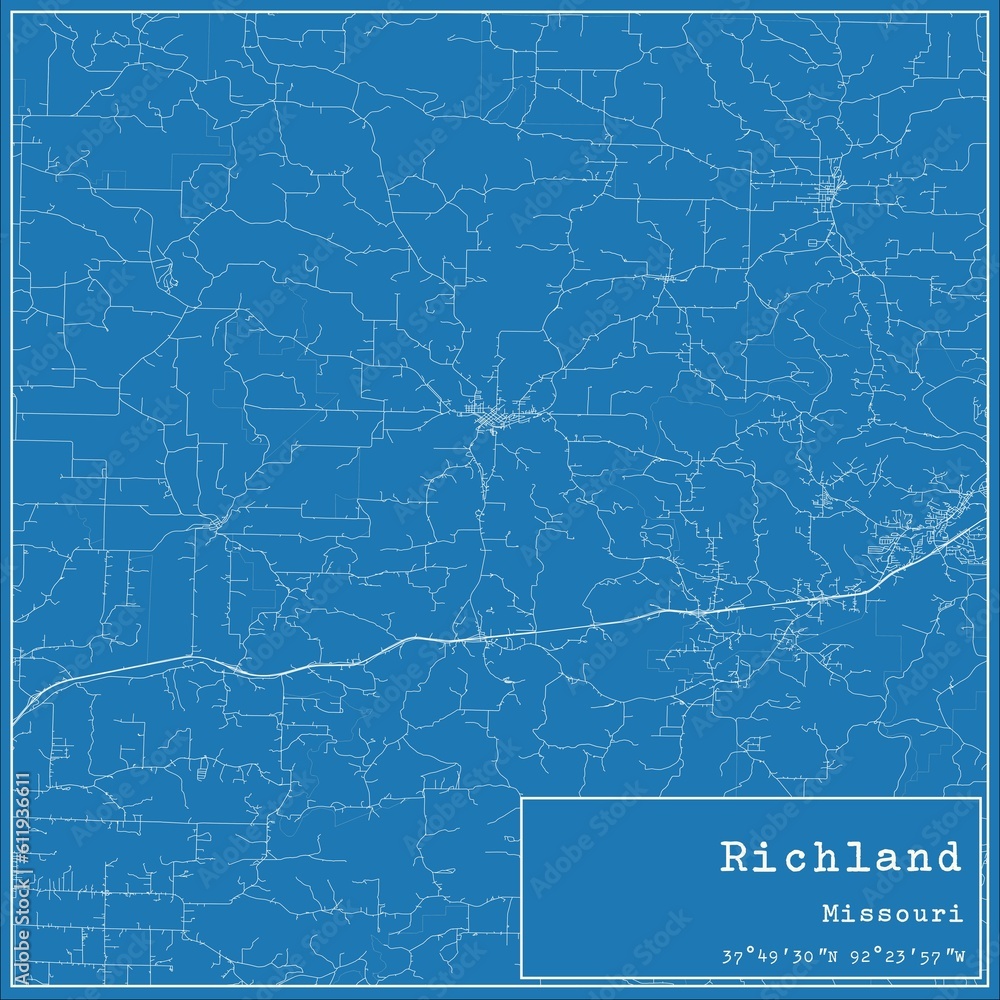 Blueprint US city map of Richland, Missouri.