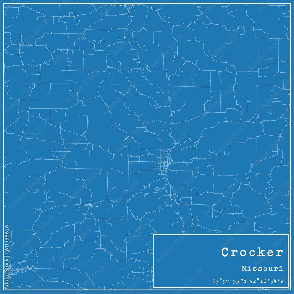 Blueprint US city map of Crocker, Missouri.