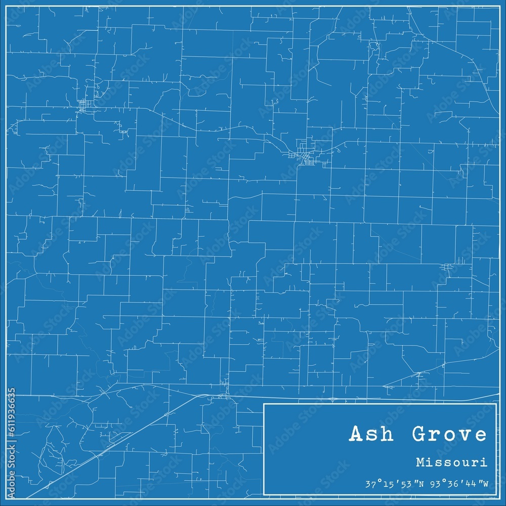 Fototapeta premium Blueprint US city map of Ash Grove, Missouri.