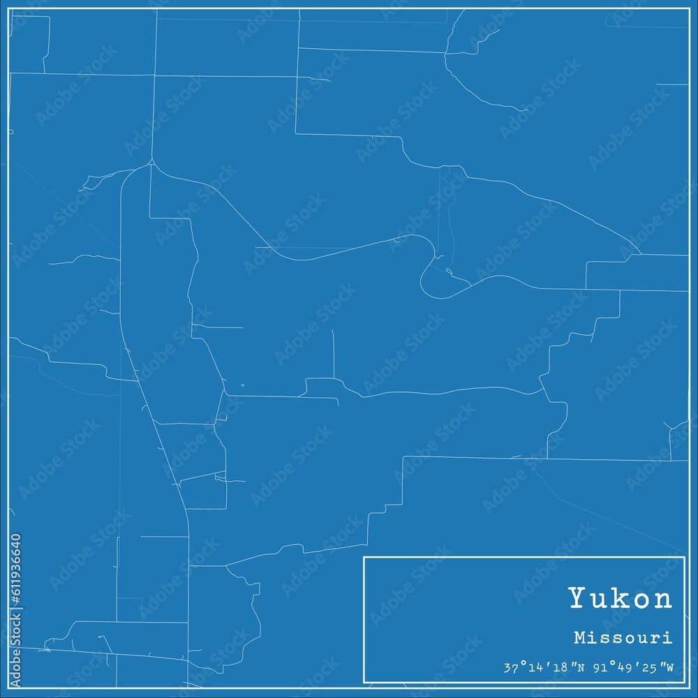 Fototapeta premium Blueprint US city map of Yukon, Missouri.