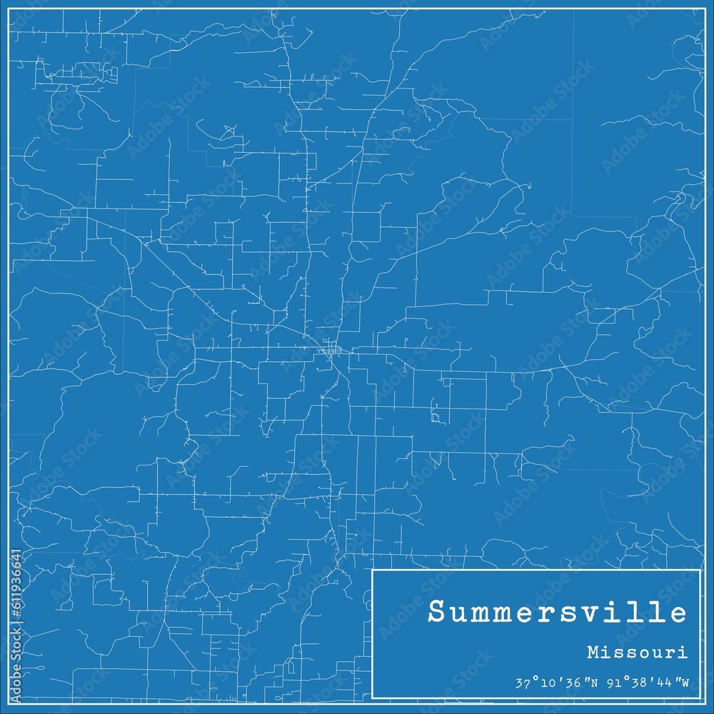 Blueprint US city map of Summersville, Missouri.