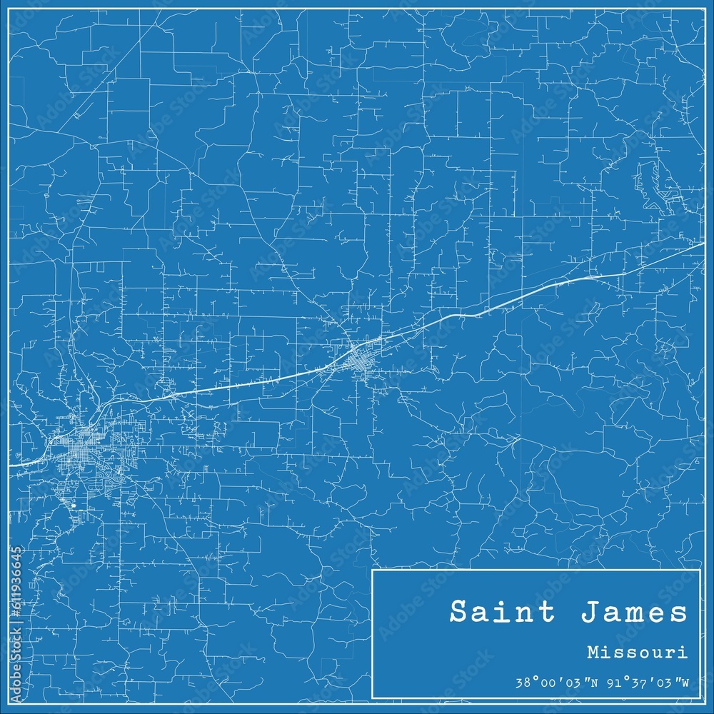 Blueprint US city map of Saint James, Missouri.