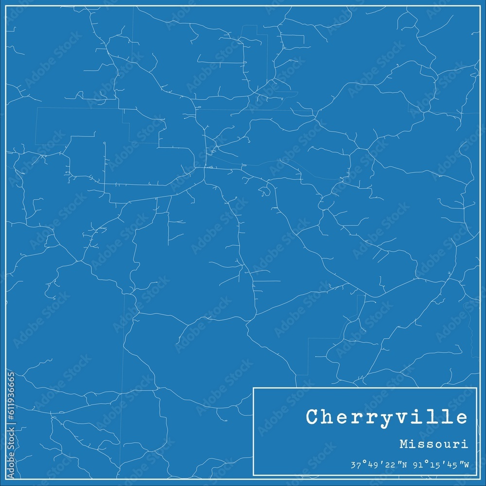 Obraz premium Blueprint US city map of Cherryville, Missouri.