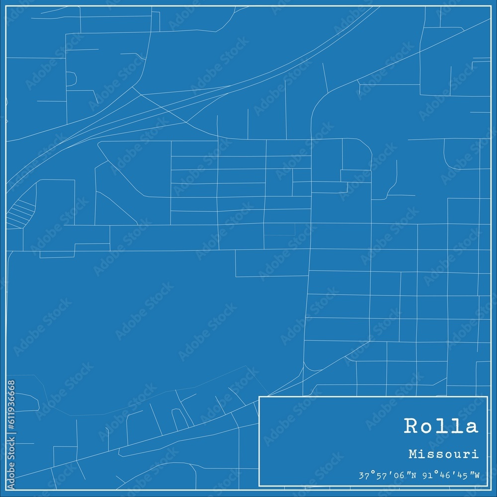 Blueprint US city map of Rolla, Missouri. Blueprint US city map of Rolla, Missouri.