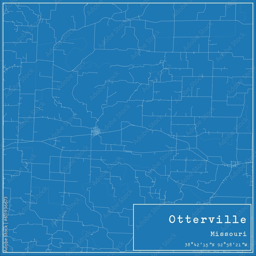 Blueprint US city map of Otterville, Missouri.