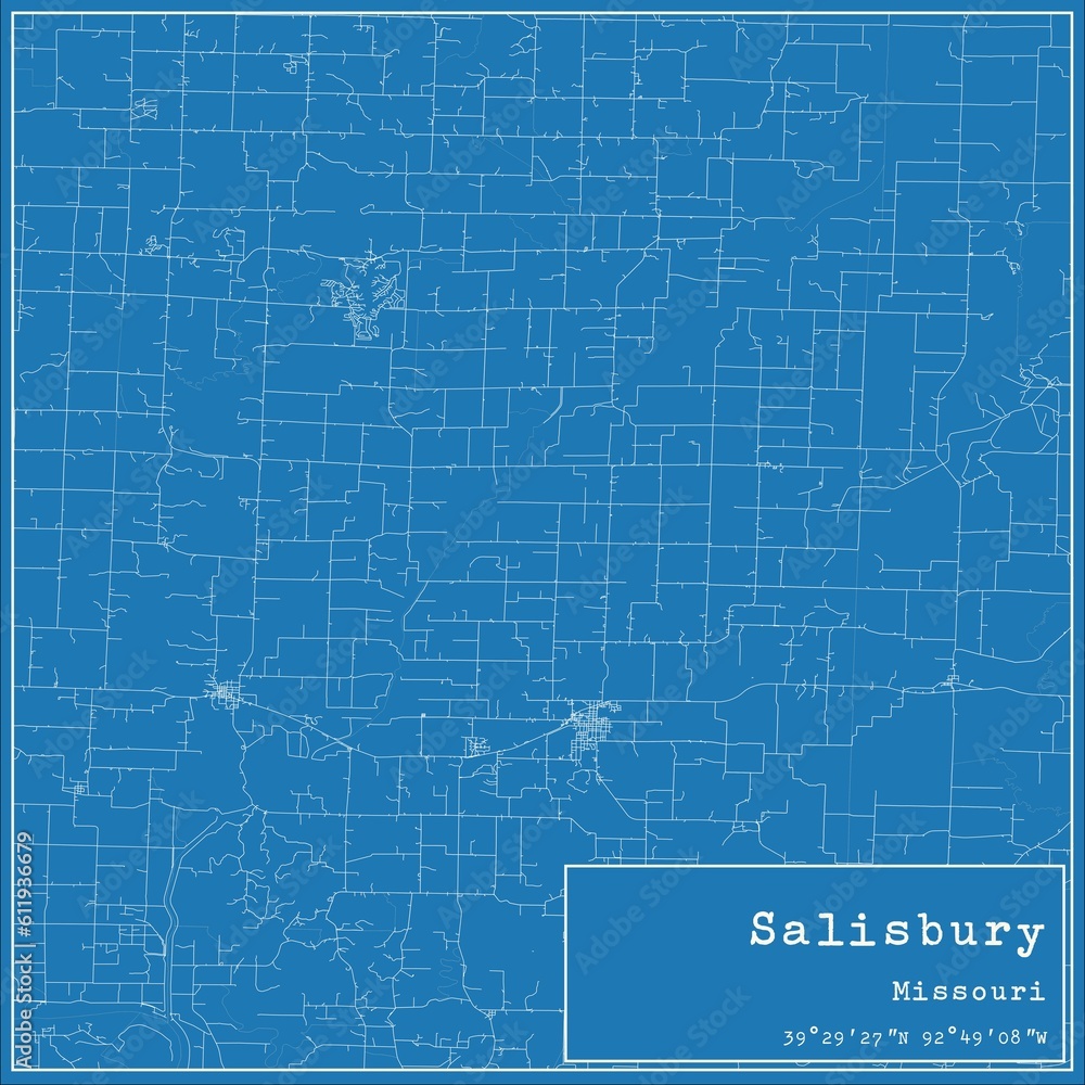 Blueprint US city map of Salisbury, Missouri.