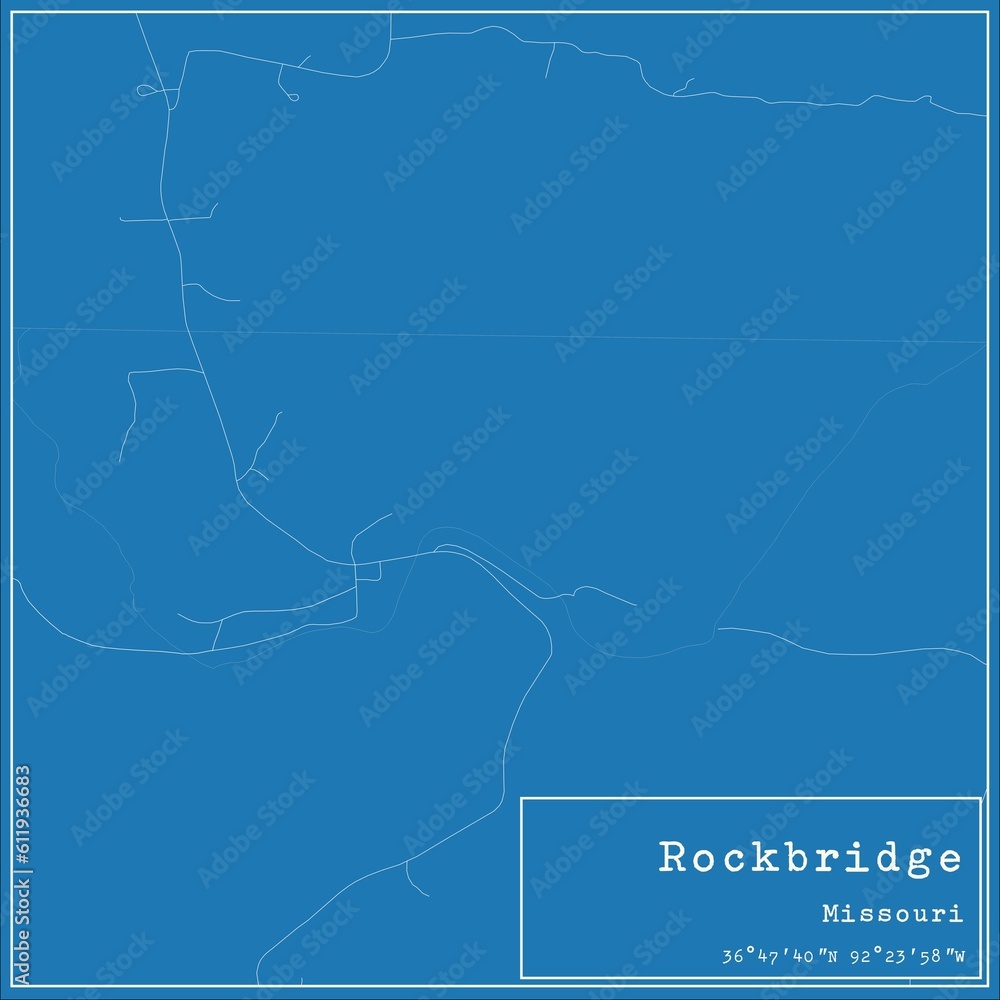 Blueprint US city map of Rockbridge, Missouri.