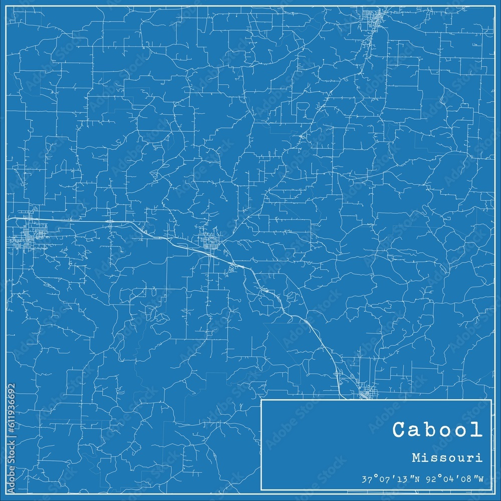 Blueprint US city map of Cabool, Missouri.