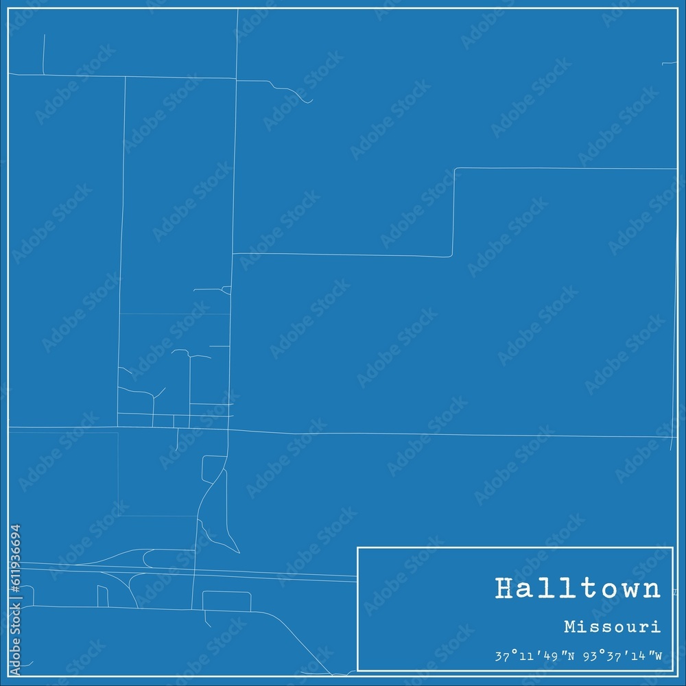 Blueprint US city map of Halltown, Missouri.