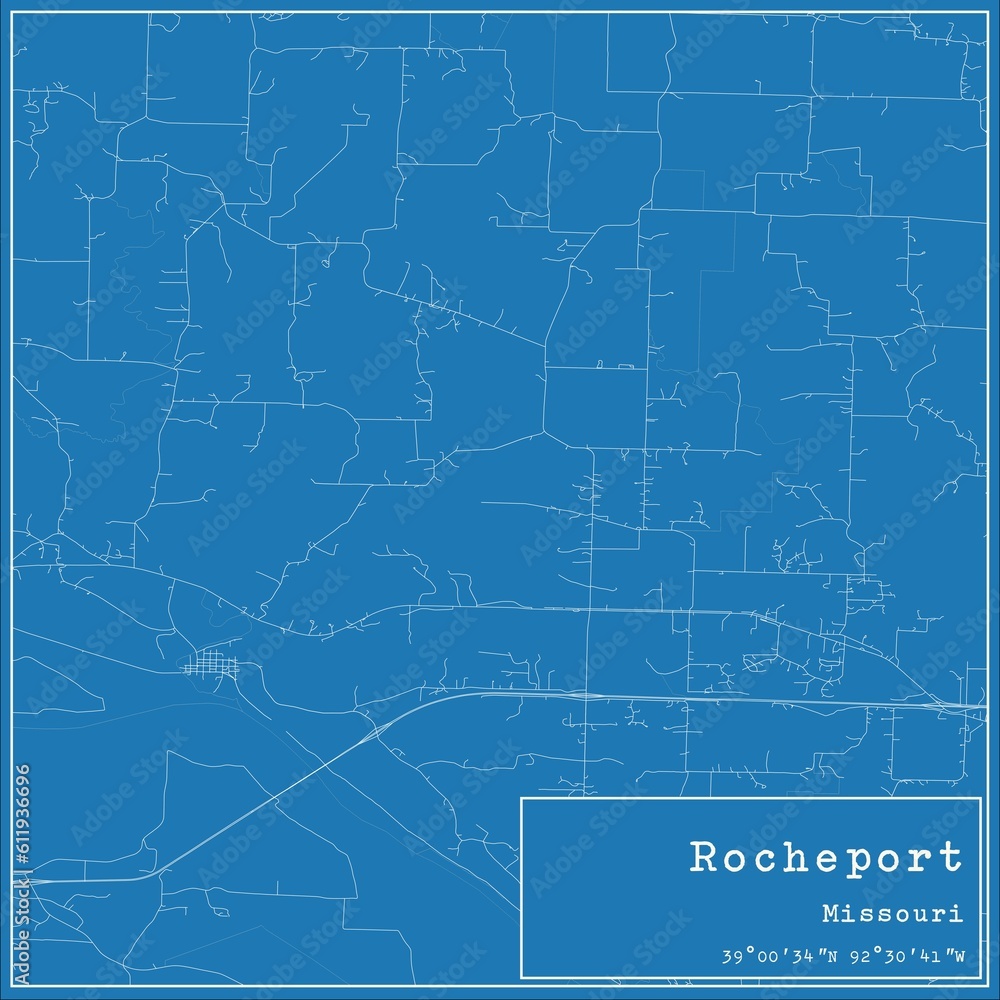 Blueprint US city map of Rocheport, Missouri.