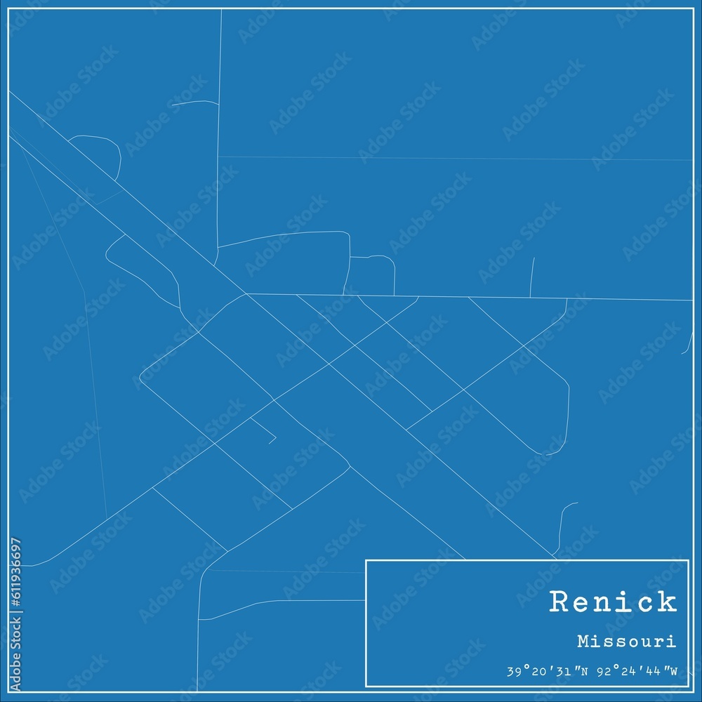 Blueprint US city map of Renick, Missouri.