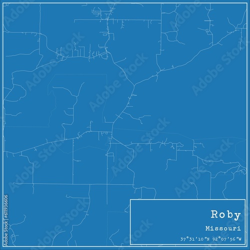 Blueprint US city map of Roby, Missouri.