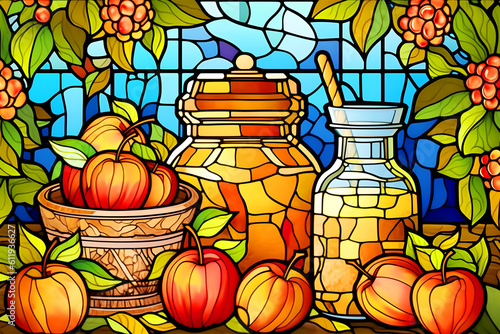 Honey and apples vitrage illustration generated by artificial intelligence photo