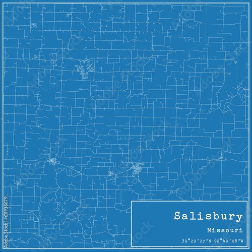 Blueprint US city map of Salisbury  Missouri.