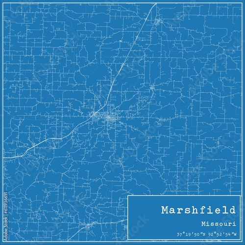 Blueprint US city map of Marshfield, Missouri. photo
