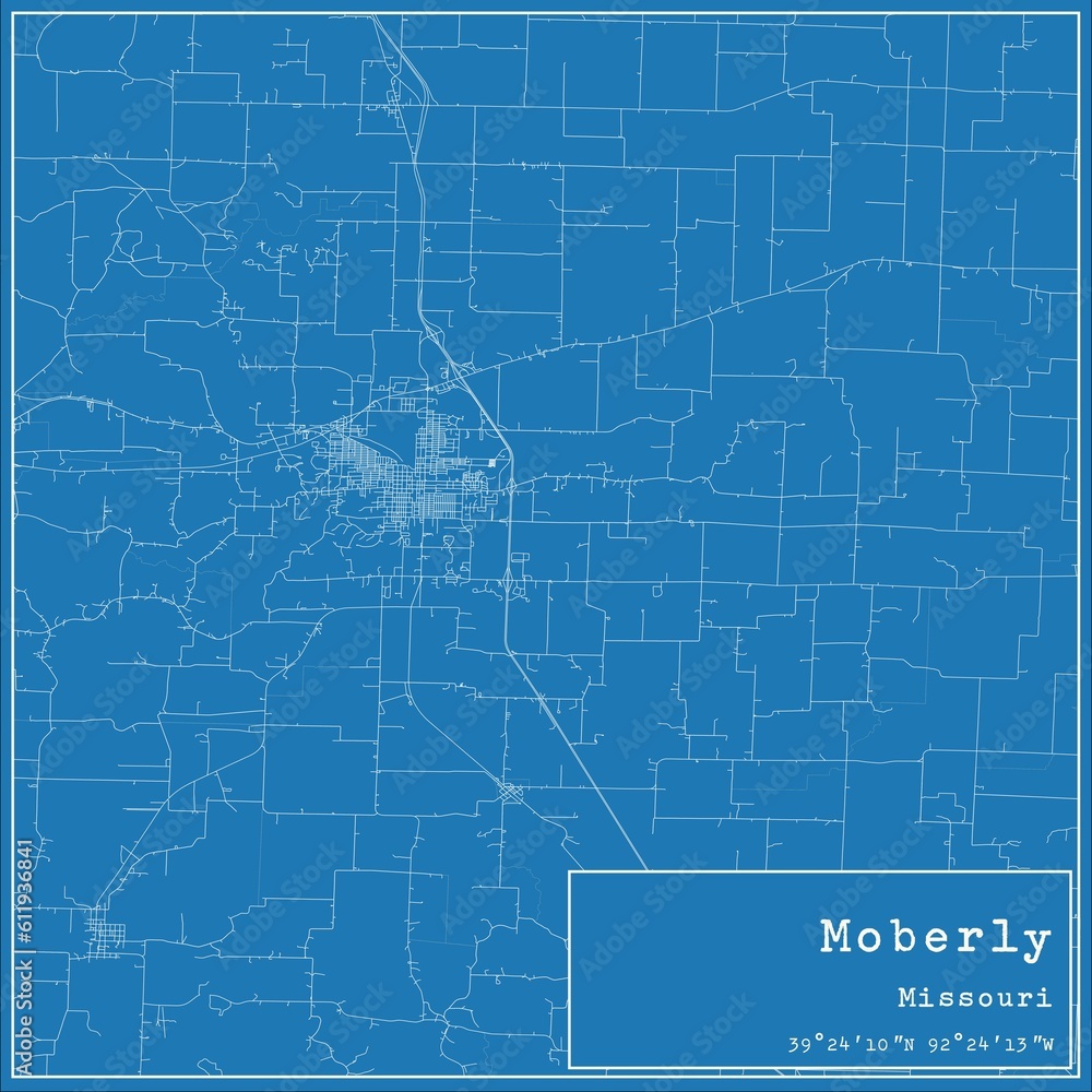 Blueprint US city map of Moberly, Missouri. Blueprint US city map of Moberly, Missouri.