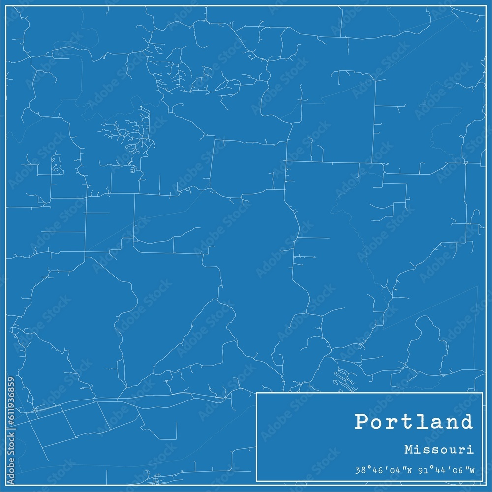 Blueprint US city map of Portland, Missouri.