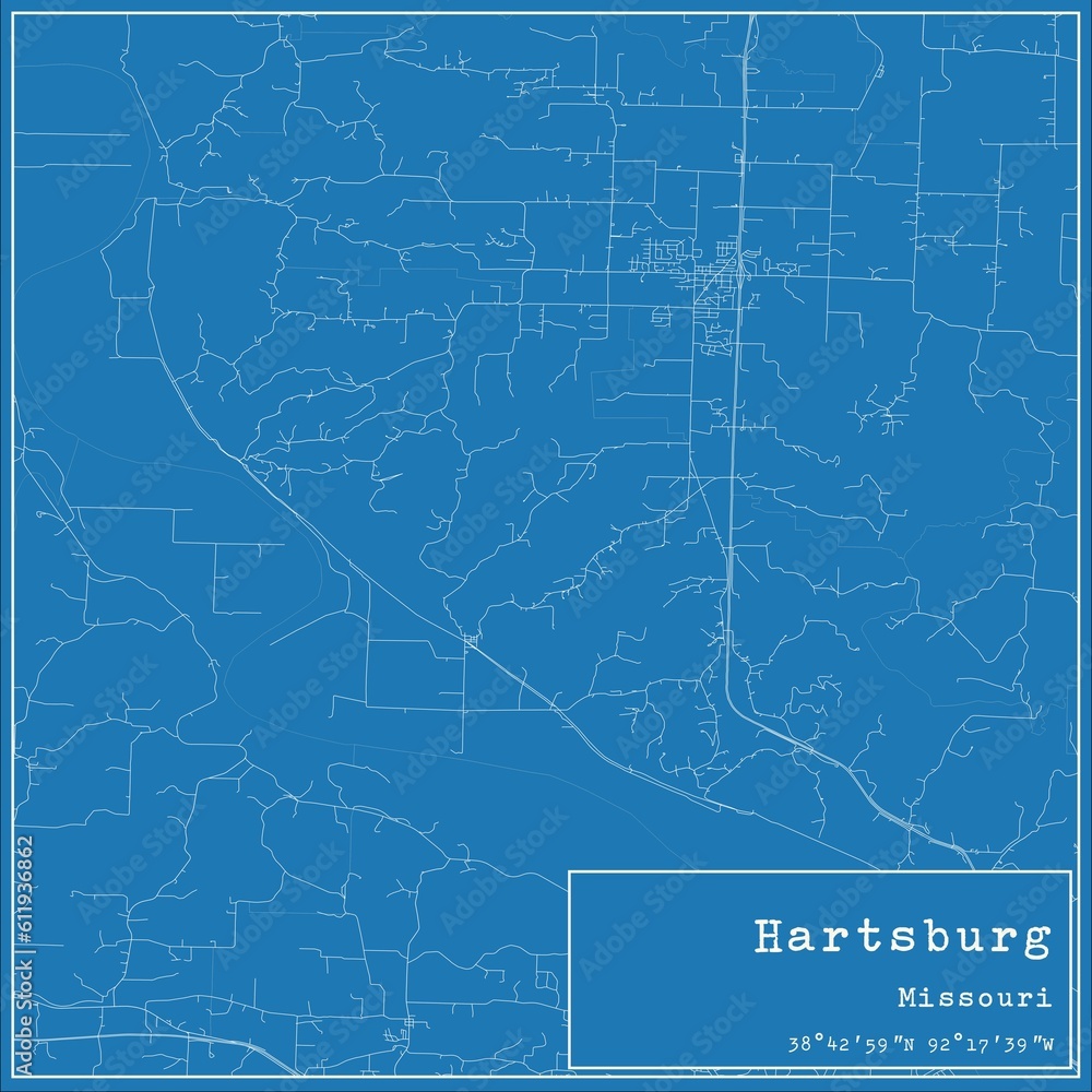 Blueprint US city map of Hartsburg, Missouri.