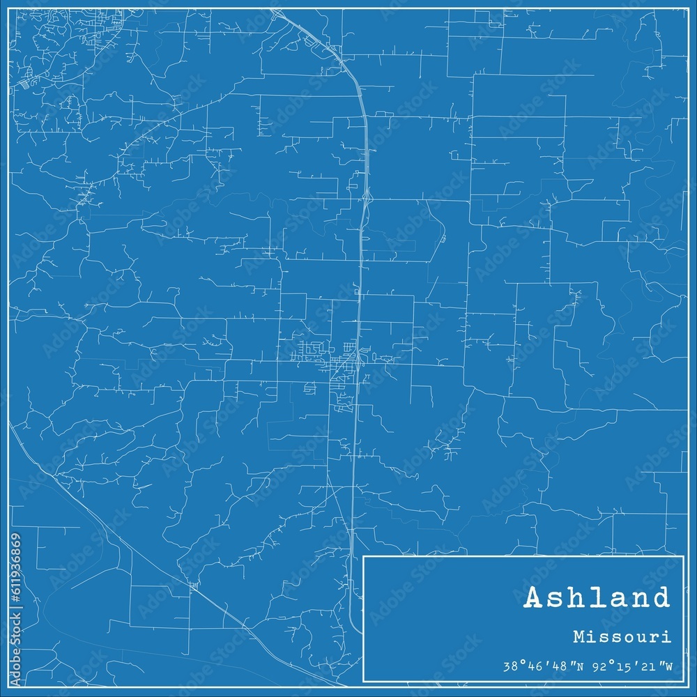 Fototapeta premium Blueprint US city map of Ashland, Missouri.