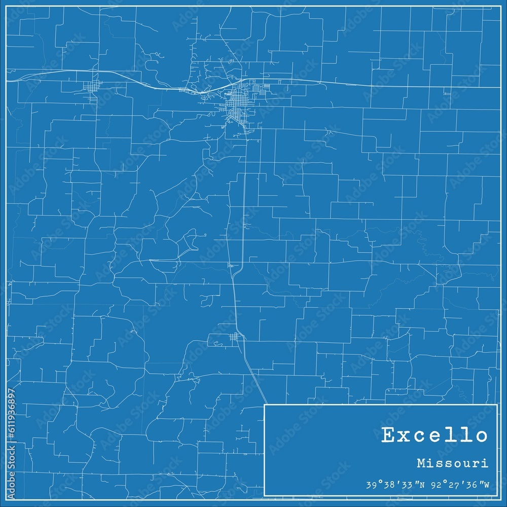 Obraz premium Blueprint US city map of Excello, Missouri.