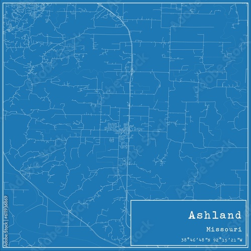 Blueprint US city map of Ashland, Missouri. photo