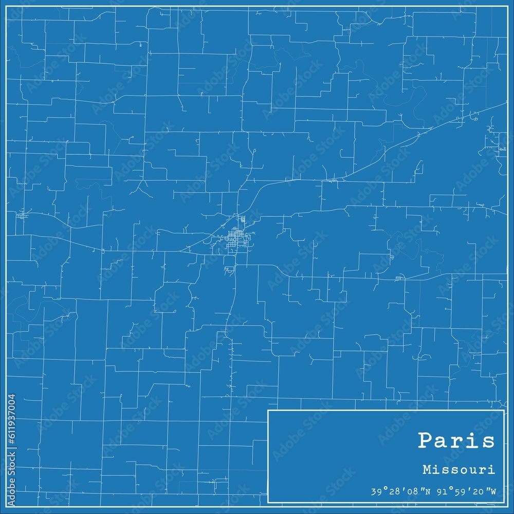 Blueprint US city map of Paris, Missouri. Blueprint US city map of Paris, Missouri.