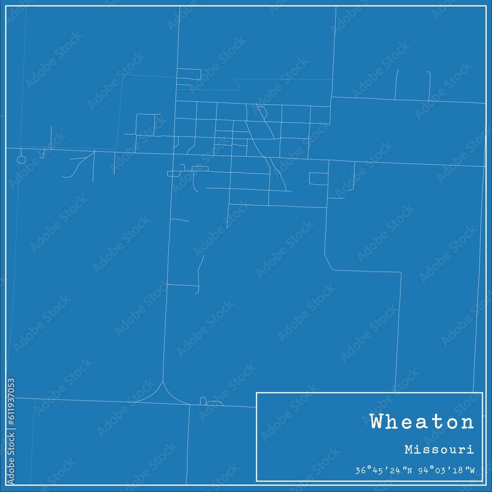 Blueprint US city map of Wheaton, Missouri.